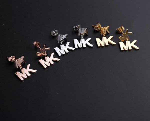Fashion 3 Colors Steel Titanium Letters Earrings Brand Letters Logo Micheal Dangle Drop Earrings For Women Wedding Party Jewelry Gift