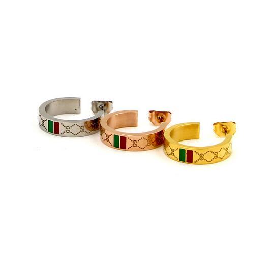 3 Colors Grid Letters G Earrings Arc-Shaped Dangle Drop Ear Studs Red Green Striped Steel Titanium Earring Women Girl Charm Jewelry