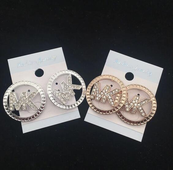 Eur Fashion Round Hollow Letters Earrings Clear Crystal Rhinestone Ear Studs Gold Silver Plated Earring Women Girl Party Jewelry Gift