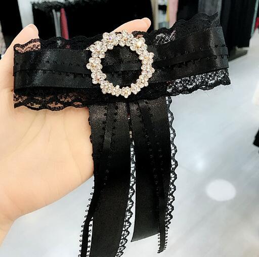 Luxury Black Lace Bowknot Brooches Headwear Handmade Bow Necktie Styles Corsage Brooch Pins For Women Shirt Hair Accessories Jewelry