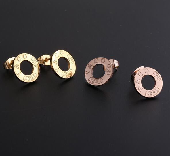 High Qiality Steel Titanium Letters Earrings Round Hollow Ear Studs Brand Design Earring Women Girl Charm Jewelry Earrings Accessories