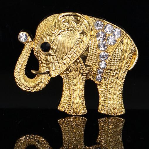 Delicate Gold Tone Elephant Brooch Pins Shiny Crystal Rhinestone Corsage Brooches Lapel Pin Men Boy Siut Shirt Accessory Jewelry 3*4cm