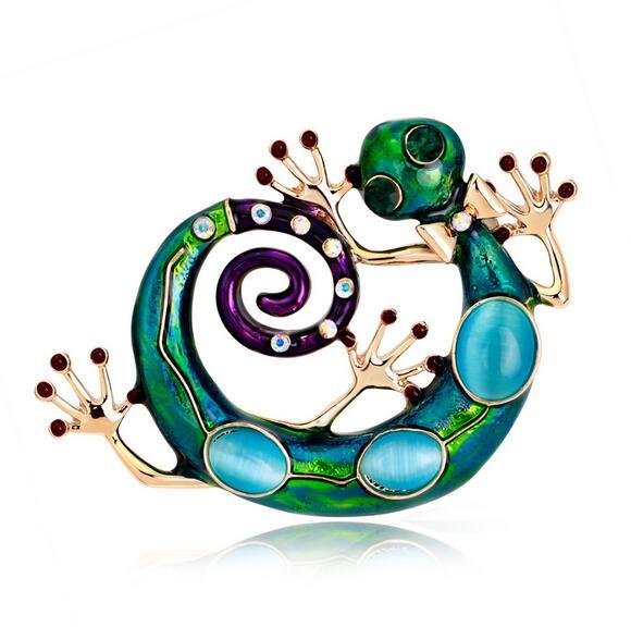 Vintage Colorful Enamel Animal Crystal Lizard Cabrite Corsage Pins Lovely Brooches Women Girl Fashion Jewelry Clothing Accessory