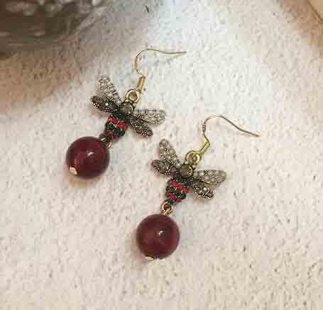 Vintage Crystal Pearl Bee Dangle Drop Earrings 925 Silver Hook Earring For Women Charm Jewelry Earring Accessories