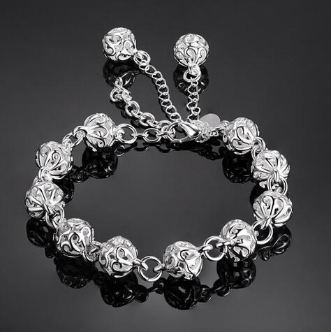Fashion Cube Hollow Round Beads Chain Bracelet 925 Silver Bangle For Women Girl Charm Jewelry Accessories