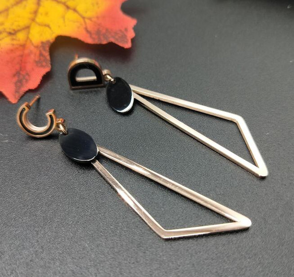 Vouuge Geometry Triangle Dangle Drop Earrings Brand Letters Design Eardrop Rose Gold Steel Titanium Ear Studs For Women Girl Party Jewelry
