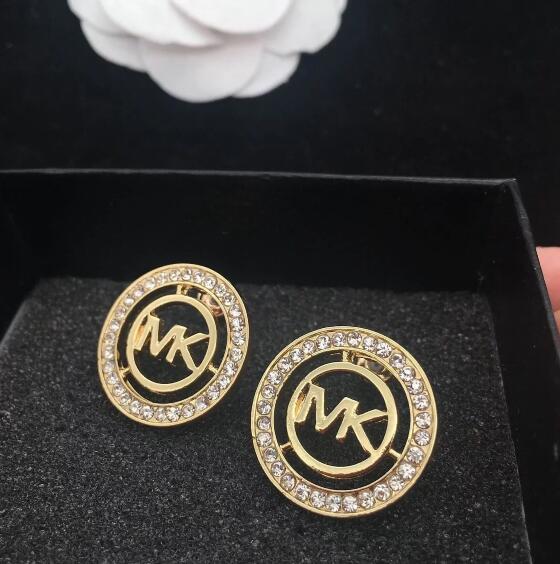 Fashion Double Layers Hollow Letters M Ear Studs Clear Crystal Rhinestone Earrings Gold Silver Plated Earring Women Girl Wedding Jewelry