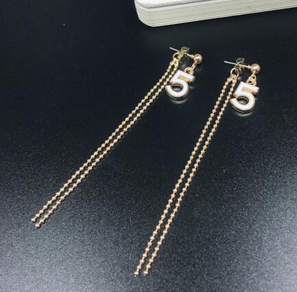 Geometry Number 5 Star Enamel Earrings Long Tassel Chain Dangle Drop Earring Women Girl Party Jewelry Gift