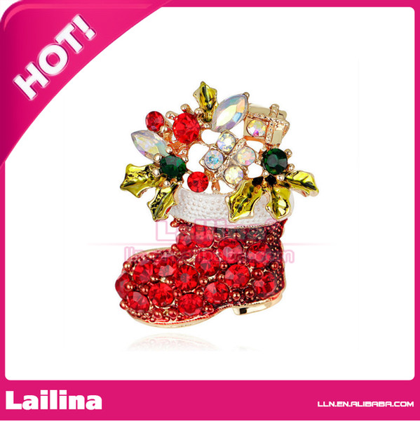 100pcs/lot Pretty Cute Christmas Sock With Multi-color Rhinestone Brooch Pin For Lover Gift Festival Decoration