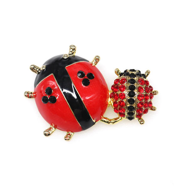 50pcs or 100pcs Fashion 40mm Rhinestone red enamel cute ladybug animal brooch pin for gift/party/decoration