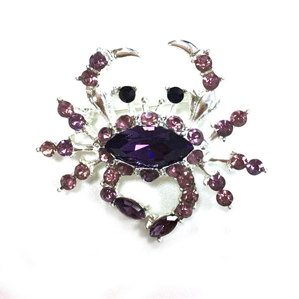 10pcs/lot Purple Crab Crystal Pin Brooch With Purple Rhinestone