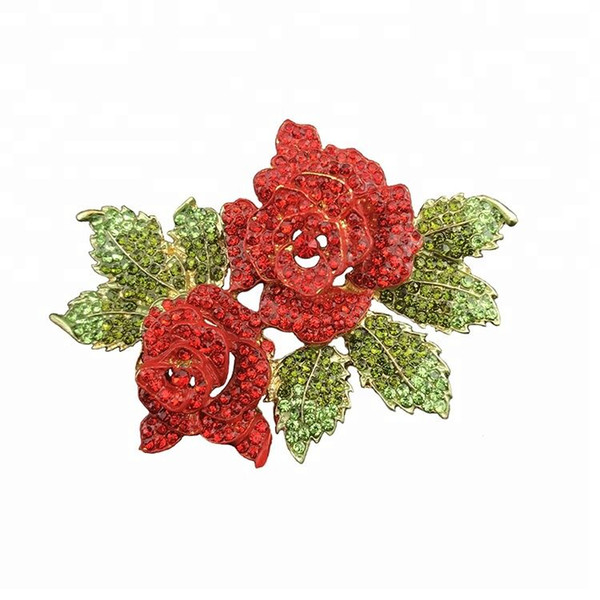 2.75 Inch 100pcs/Red Rhinestone Roses Valentine's Day Gift Brooch Spring Flower Brooch