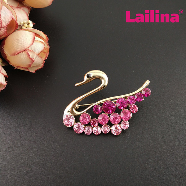 50pcs/a lot New fishion Pink Rhinestone Swan Brooch Pin Platinum gold pink rhinestone swan pin