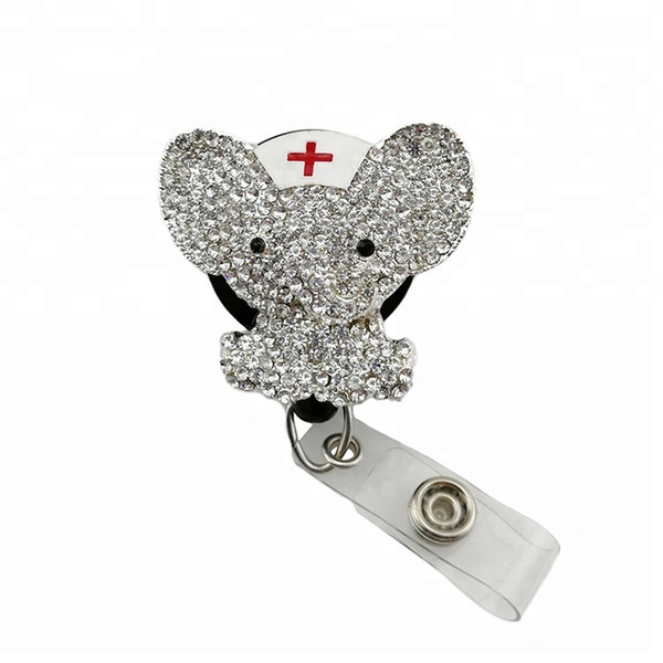 10 pcs/a lot New Design Sparkly Rhinestone Crystal Animal Elephant Medical Doctor Nurse Retractable ID Badge Reel Holder