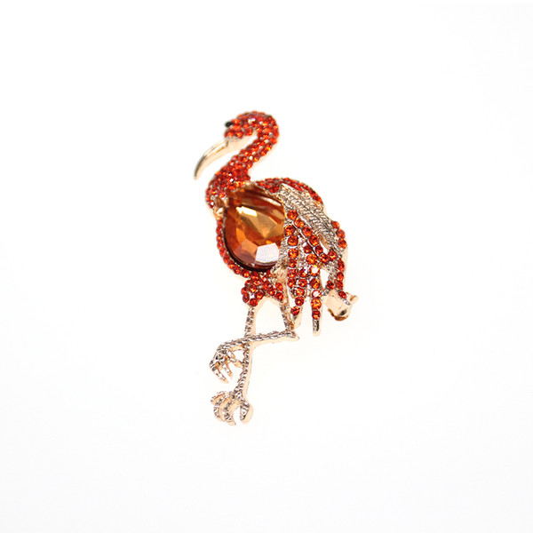 50pcs/New a lot Hot Sale Rhinestone Crystal Flamingo Bird Brooch Unisex Animal Pins Jelwelry Accessories