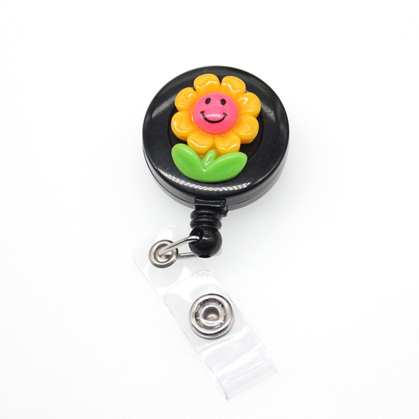 10pcs/a lot New design Wholesale Retractable Cute Design Resin Sunflower ID Card Badge holder for students