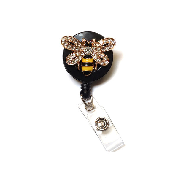 10pcs/a lot Animal Bee Id Badge Holder Rhinestone Bumble Bee Retractable Badge Pulling Reel Holdermal