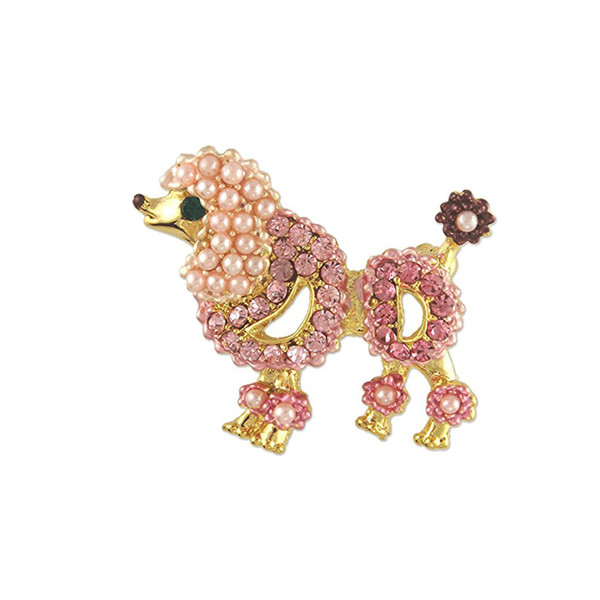 100pcs/lot Women's Crystal Pink Pearl Poodle Dog Brooch Pin Made with Rhinestone and Zinc Alloy