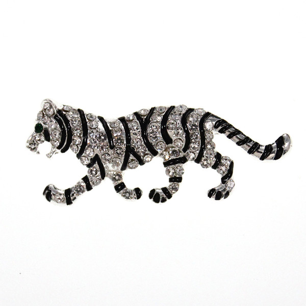 50pcs/a lot Cute animal brooch New 50mm clear crystal and black tiger brooch silver plated