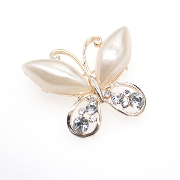 30pcs/a lot New Fashion high quality rhinestone pearl butterfly Animal Brooch Pin for gift/party