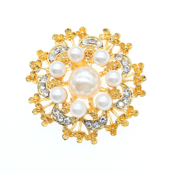 30pcs/New Fashion golden round pearl flower pin crescent shape white pearl flower brooch for women