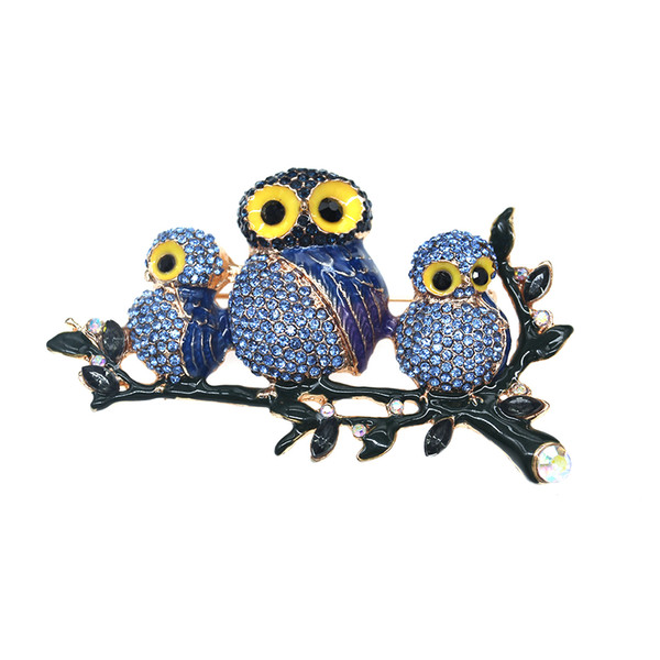 50pcs/New design hot sales Crystals Alloy Multicolor Bird Owl Brooch Broach Pin Jewelry Light Rhinestone