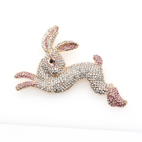 50pcs/lot Easter new pink / black rhinestone rabbit brooch pin cute rabbit animal brooch fashion jewelry female ornament women's gift