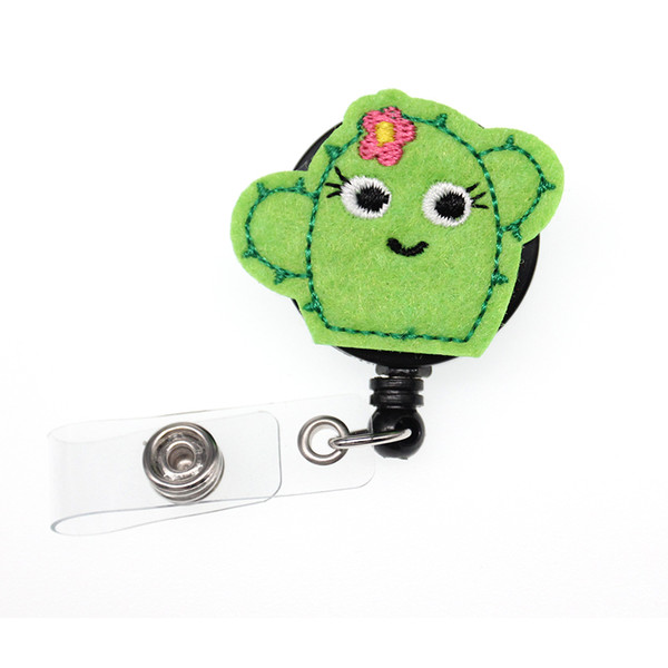 10pcs/a lot new Funny Cute Green Cactus Retractable Badge Reel Nurse Doctor Id Badge Holder