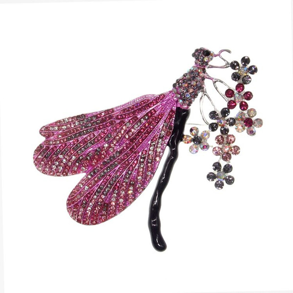 1pcs/lot Fashionable Pink Purple Dragonfly Rhinestone Brooch Crystal Flower Animal Brooch