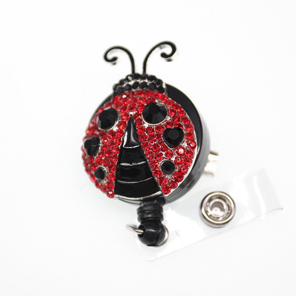 10pcs/lot New Fashionable Multi-color Rhinestone Ladybug Retractable Badge Reel S parkle Decorative Name ID Card Badge Holder