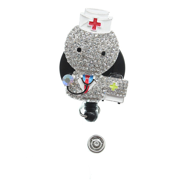 10 pcs/a lot New Design Cute Crystal Rhinestone doctor ID badge holder reel