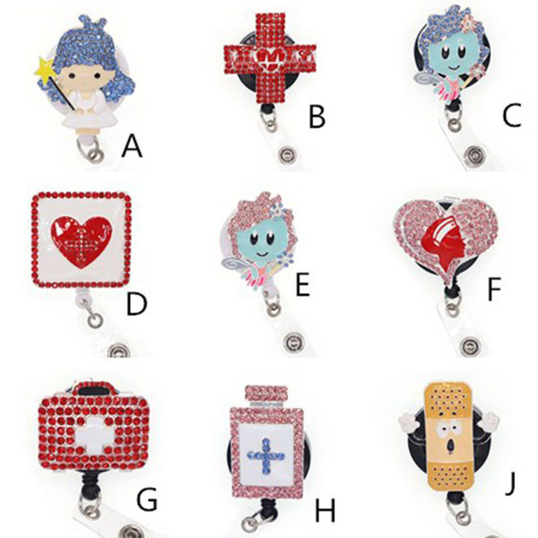 newest rhinestone medical nurse angle/pill/first aid case/retractable id badge holder reel for doctor/nurse gifts