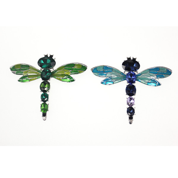 50pcs/New a lot Fashionable fun small blue/green small enamel pin blue jewel small dragonfly brooch