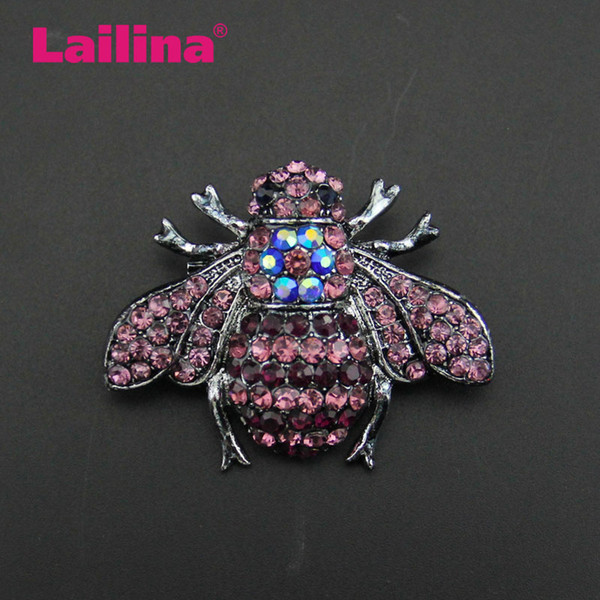 30pcs/lot High Quality Vintage Crystal Gun Metal Animal Pin for Cloth Decoration Purple Rhinestone Bee Brooch