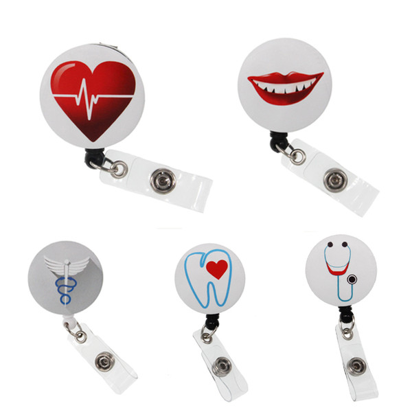 10pcs/lot Medical Id Badge Holder Metal Iron Nurse Doctor Symbol Retractable Badge Pulling Reel Holder