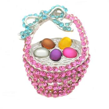 100pcsPink Rhinestone Basket Egg Ester Brooch Pin Gift Pink flower basket colored chicken pins for party