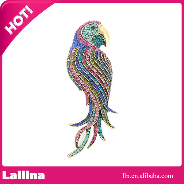 100pcs/lot Lailina Jewelry Vintage Elegant Multicolor Rhinestone Parrot Brooch Crystal Colorful Parrot Bird Brooches Pins