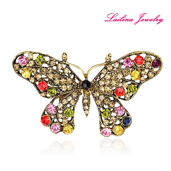 100pcs/lot Fashionable High Quality Rhinestone Butterfly Brooch Pin Gold Women Dress Wedding Bridal Brooch Pin