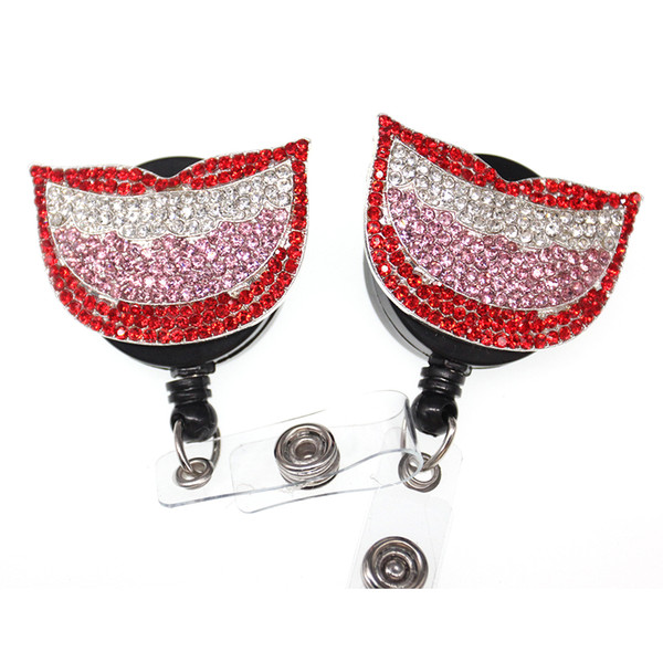 10pcs/lot New Cute Rhinestone Dentist Lips Medical Oral Nurse Retractable ID Badge Holder/Badge Reel