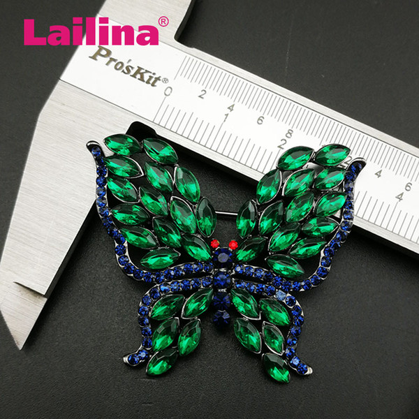 Elegant Jewelry Crystal Dark Green Acrylic Butterfly Brooch Fashionable Rhinestone Animal Brooches Pins