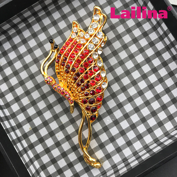 100pcs/80mm Gold-tone wholesale bling multicolor flying butterfly shape rhinestone brooch, korean brooch jewelry decoration