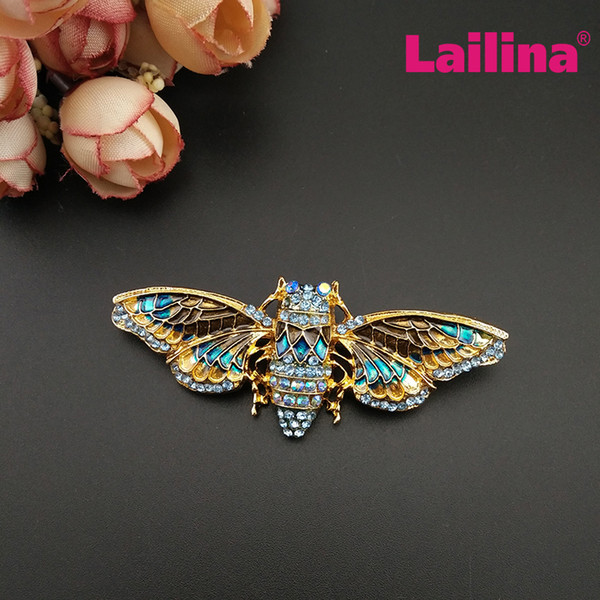 30pcs/lot Fashion Jewelry Cicada Moth Brooch Crystal Rhinestone Rhinestone Bee Brooch Crystal Bee Insect Brooch Pin