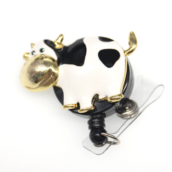 10pcs/lot New Cute Enamel Milk Cow Retractable ID Pull Badge Reel Nurse Holder with Clip