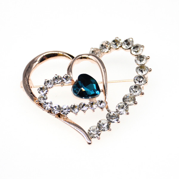 50 pcs/lotValentine's Day Love Brooch Blue Rhinestone Beautiful Charming White Lovers Love Heart Shape Brooch