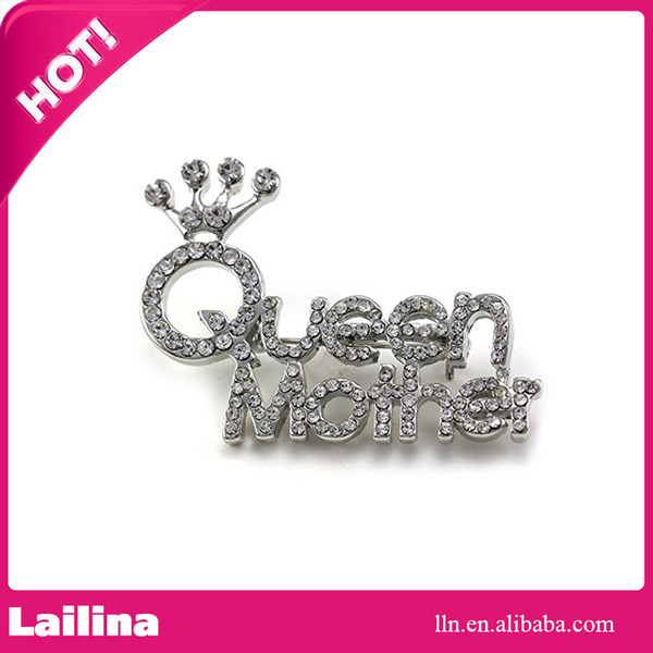 100pcs/lot Crown Tiara Queen Mother Word Mother's Day Gift Brooch Pin Rhinestone Brooches Gift for Mom