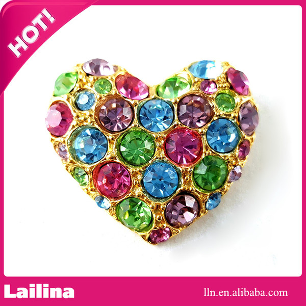 100pcs/lot Wholesale Gold Tone Colorful Rhinestone Crystal Heart-shaped Brooch Pin Mothers Day Gift Brooches Pin