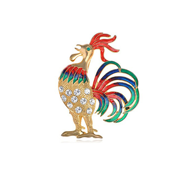 100pcs/lot Colorful Bantam Golden Rooster Chicken Brooch Farm Animal Livestock Clear Crystal Rhinestone Pin Brooches