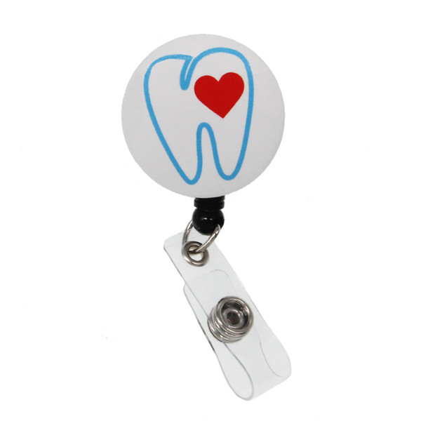 10pcs/lot Medical Id Badge Holder Metal Iron Tooth Health Dentist Retractable Badge Pulling Reel Holder