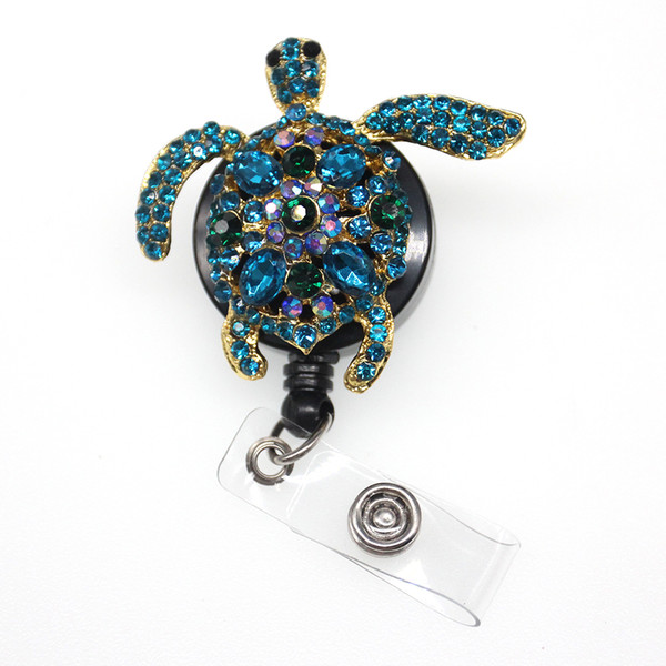 10pcs/lot New Fashionable Blue Turtle Badge Reel Retractable ID Badge Holder Sparkle Decorative Name ID Card Badge Holder