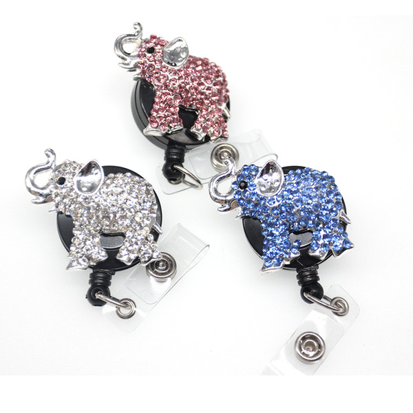 20pcs/a lot Hot sell anima lCostume Jewelry Crystal Rhinestone Cute Pink Rhinestone Elephant Retractable Badge Reel/ ID Badge Holder